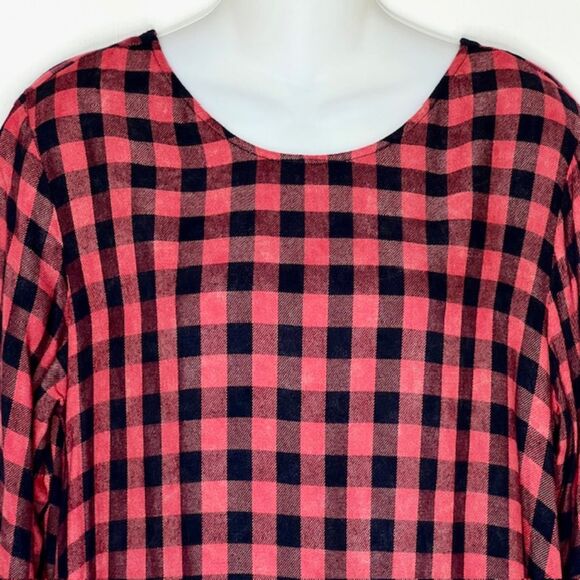 CLOTH & STONE ANTHROPOLOGIE BUFFALO PLAID SHIFT DRESS SIZE MEDIUM RUFFLED SLEEVE - Picture 5 of 11